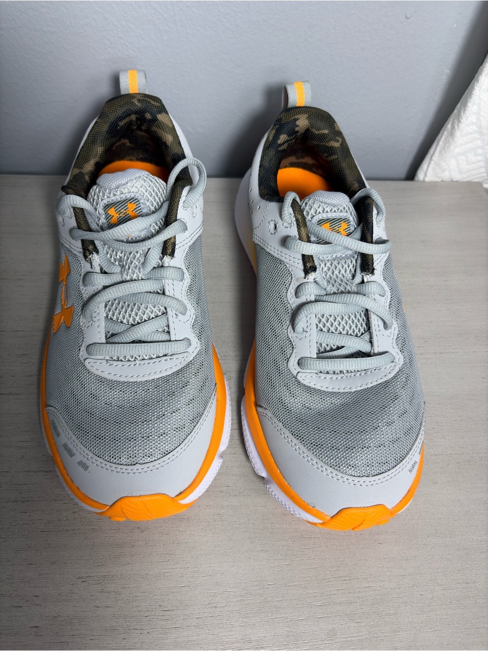 Under Armour Kids' Light Gray and Orange Athletic Sneakers